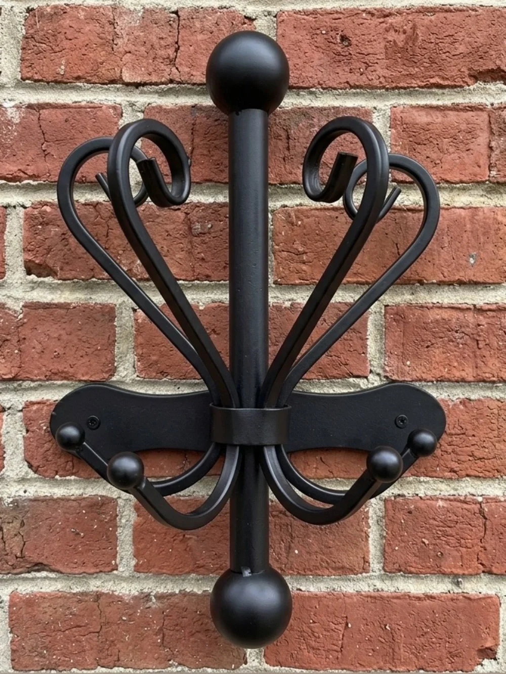 Matte Black Metal Wall Hanger w/Decorative Scrolls for Umbrella/Purses/Jackets